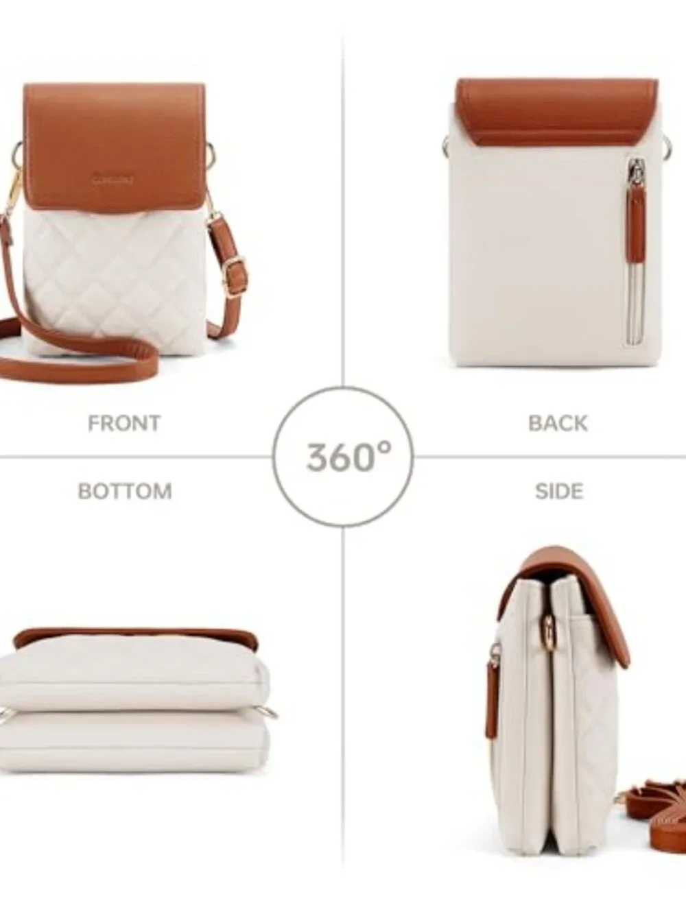 RFID Quilted Vegan Leather Compact Cell Phone Crossbody Purse